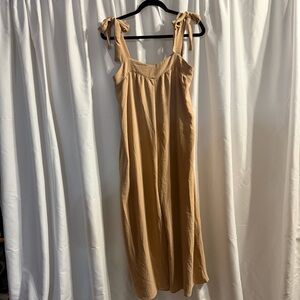 Cherish Tan Jumpsuit with Tie Straps and Pockets - Size Small